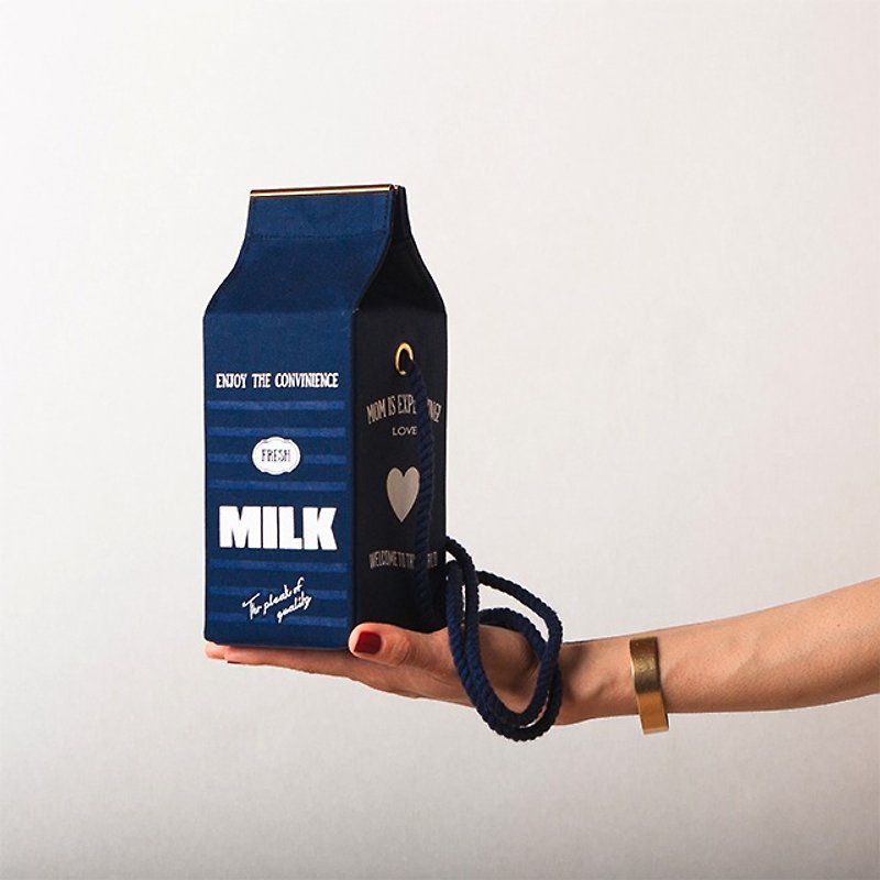 有機牛奶盒肩背包 Organic milk pochette  --  HART NAVY - 側背包/斜背包 - 棉．麻 藍色