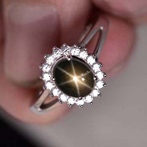 homejewgem 9 x 7 mm. Black Star Natural sapphier ring silver sterling size 7.0 free resize