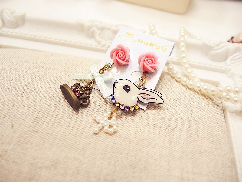 §HUKUROU§ Tea Rabbit Earrings (Rabbit) - Earrings & Clip-ons - Plastic 