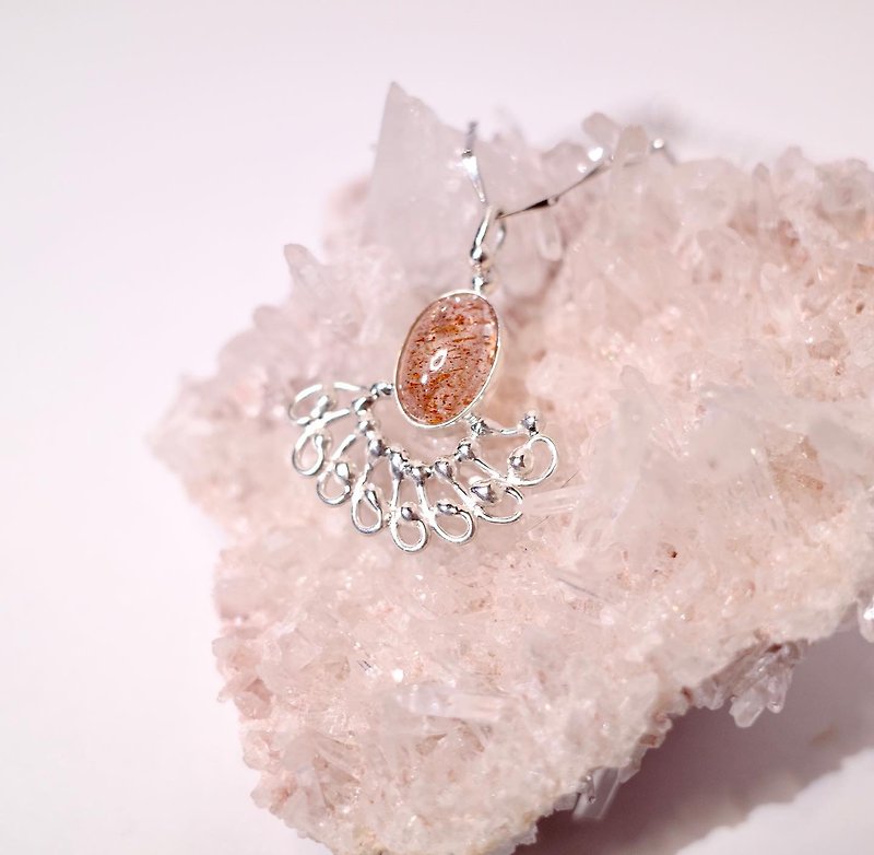 Sunstone - Stone Sterling Silver Necklace - สร้อยคอ - เงินแท้ สีส้ม