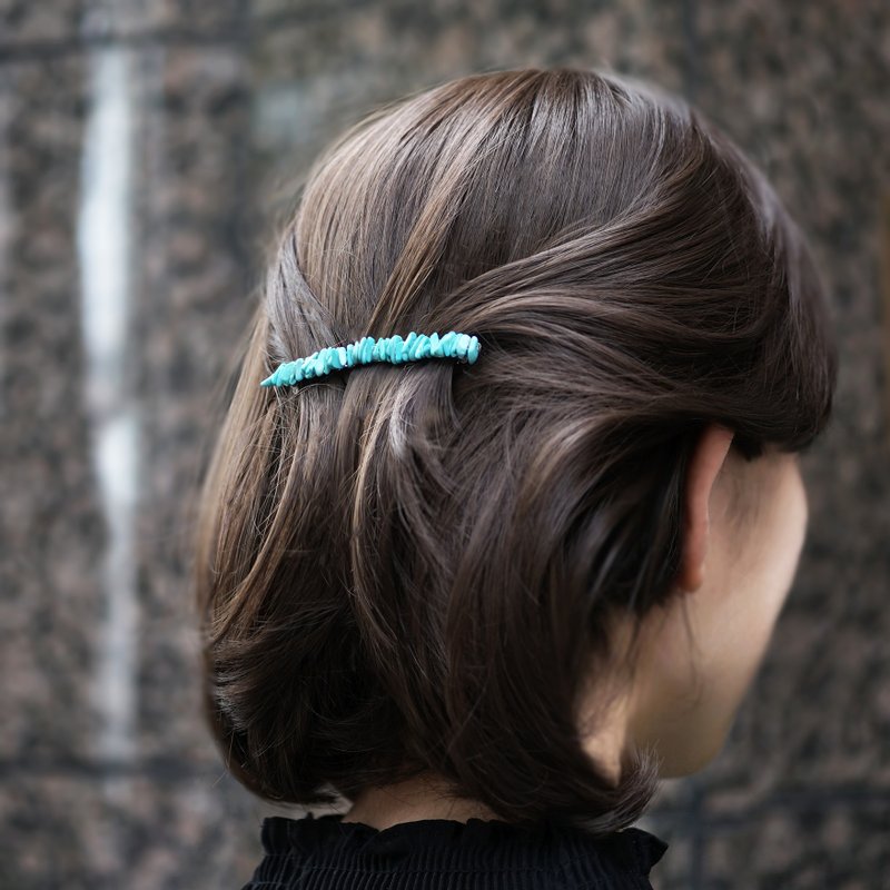 Rare Three Pink Beauty Turquoise Thin Barrette Aurora - เครื่องประดับผม - เครื่องเพชรพลอย สีน้ำเงิน