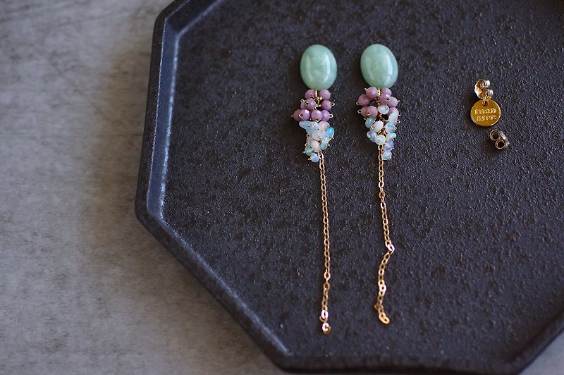 14kgf-Mermaid tie earrings - Earrings & Clip-ons - Semi-Precious Stones Green