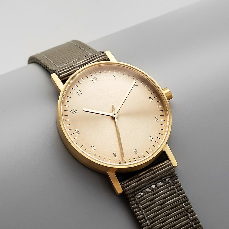 BIJOUONE彼樹灣 B60系列 金色表殼 金色表盤 青灰尼龍表帶手錶 - 女錶 - 不鏽鋼 金色