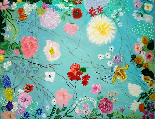 tanycollection Original painting Flying flowers 2. 40x50 cm. Unframed.