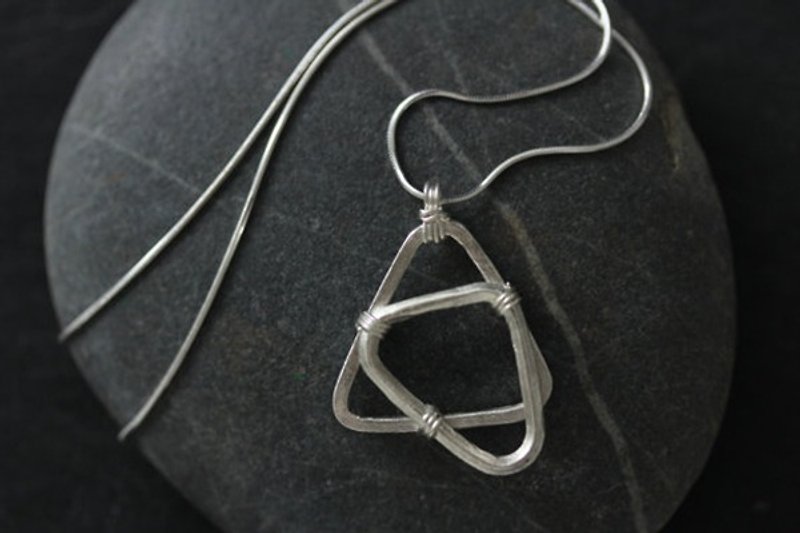 Handmade silver geometric shape pendant on silver snake chain necklace (N0092A) - สร้อยคอ - เงิน สีเงิน