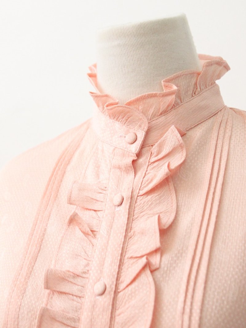 Made in Japan Vintage Totem Printed Pink Collar Long Sleeve Vintage Shirt Vintage Blouse - Women's Shirts - Polyester Pink