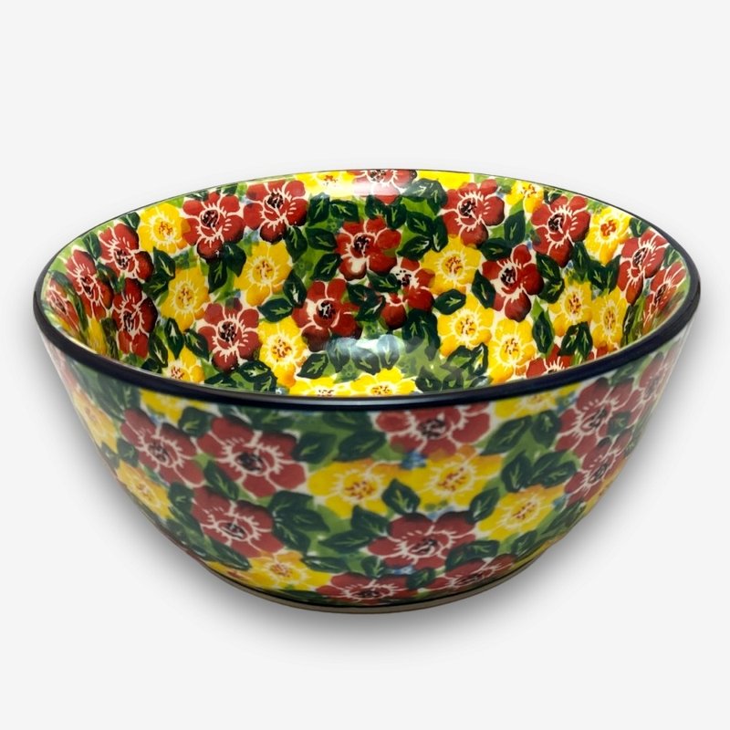 波蘭手繪手工陶-大碗 18cm 富貴紅系列 設計師款 - 碗 - 陶 紅色