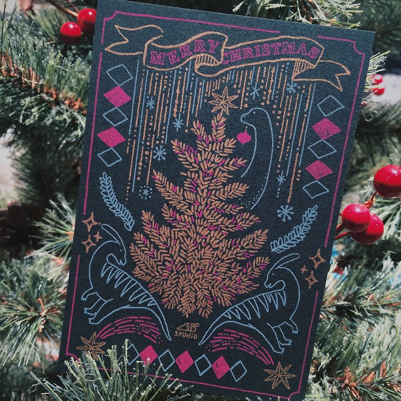 Dinosaur Christmas Card - การ์ด/โปสการ์ด - กระดาษ สีทอง