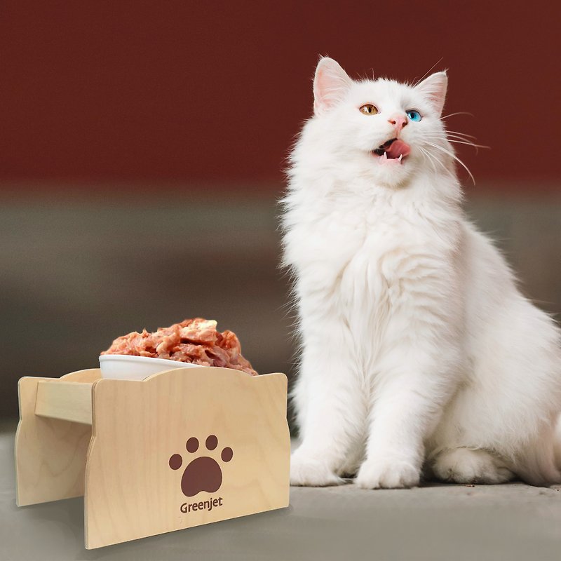 Elevated Raised Wood Pet Dog Cat Feed Bowl Stand - ชามอาหารสัตว์ - ไม้ สีกากี