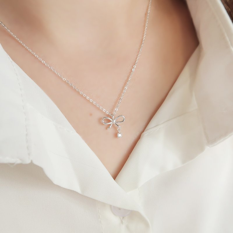 925 sterling silver small zircon Stone necklace clavicle chain long chain free gift packaging - Necklaces - Sterling Silver 