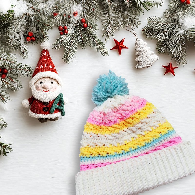 Rainbow Candy Handmade Woven Hat Creative Beanie Gift Exchange Christmas Gift Cultural & Creative Design Winter Wear - หมวก - ผ้าฝ้าย/ผ้าลินิน หลากหลายสี