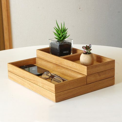 inahono products 無垢材トレーS 重ねてスッキリ収納 オーク材 小物入れ アクセサリー収納