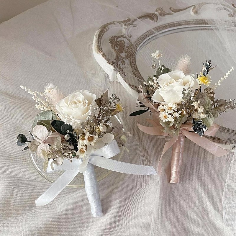 [Wedding Corsage] Corsage Officiant Corsage Immortal Rose Bridesmaid Corsage Wedding Wedding Reception - ช่อดอกไม้แห้ง - พืช/ดอกไม้ 