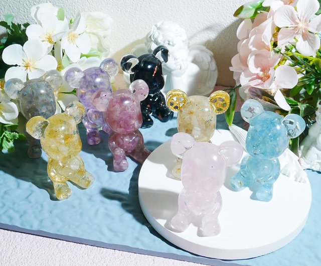 愛のクマの贈り物の誕生日を願って天然結晶石鉱石ドロップ接着剤 ショップ J S J Hand Made Crystalorigina Epoxy 置物 Pinkoi