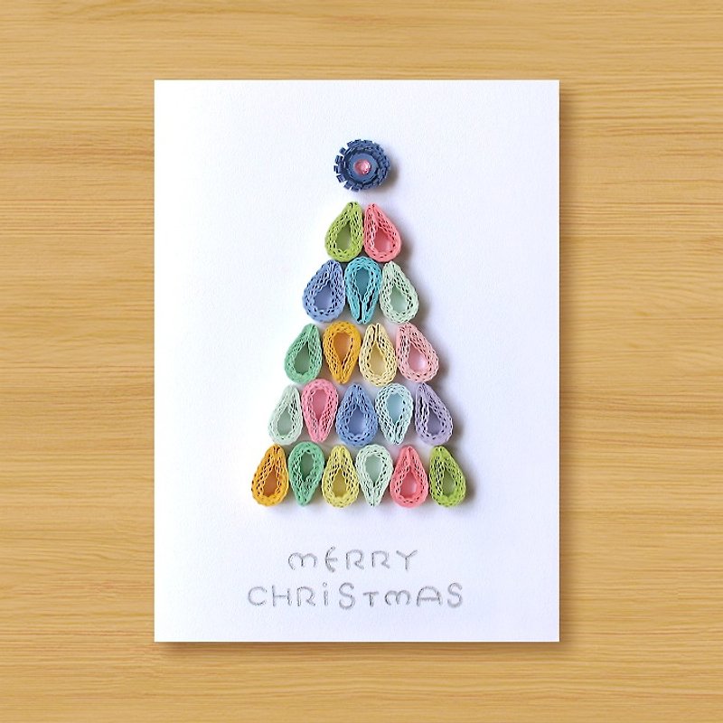 Handmade Roll Paper Card _ Water Drop Christmas Tree B... Christmas Card, Christmas - การ์ด/โปสการ์ด - กระดาษ สึชมพู