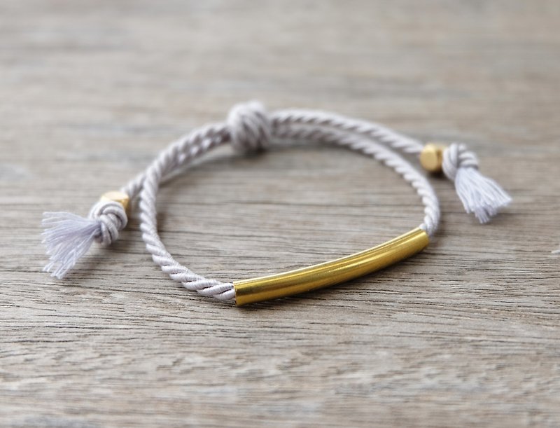 Light gray twisted rope with brass tube bracelet - สร้อยข้อมือ - วัสดุอื่นๆ สีเทา