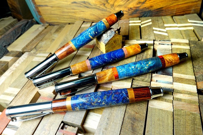 | Handmade Ball Pen Milky Way First Step | Stable Wood Splicing Pen Wooden Pen Handmade Pen - Rollerball Pens - Wood Blue