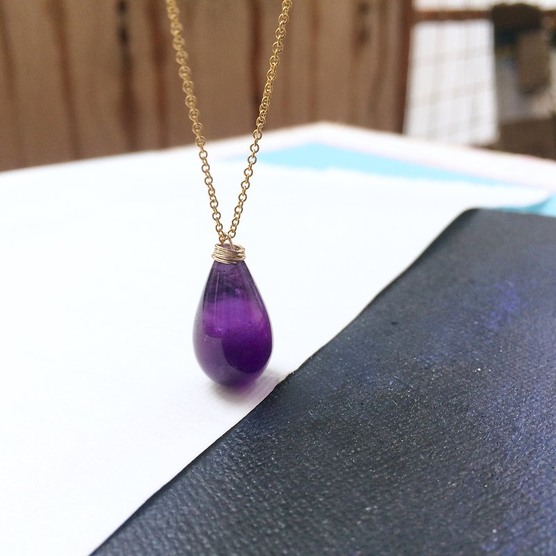 14k gold-plated amethyst large drop pendant necklace models - Necklaces - Gemstone 