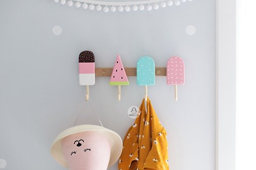 Ice Cream Clothes Wall Hooks for Nursery from Natural Wood - Shop Pinguwood  Kids' Furniture - Pinkoi