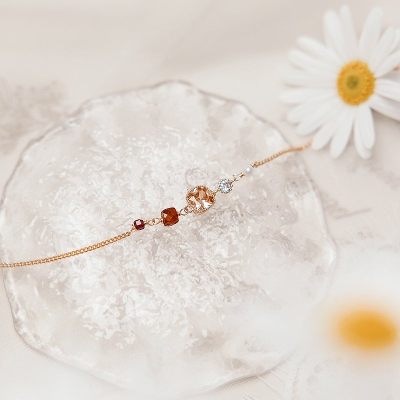 Peach Blossom x Orange Stone Stone Pearl Stone[Lillian·Daybreak] Bracelet - Bracelets - Gemstone Orange