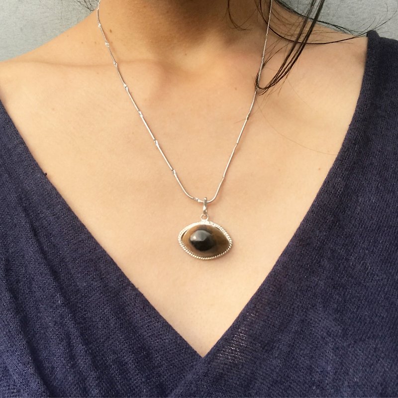 【Lost And Find】Natural agate eye 925  necklace - Necklaces - Gemstone Multicolor