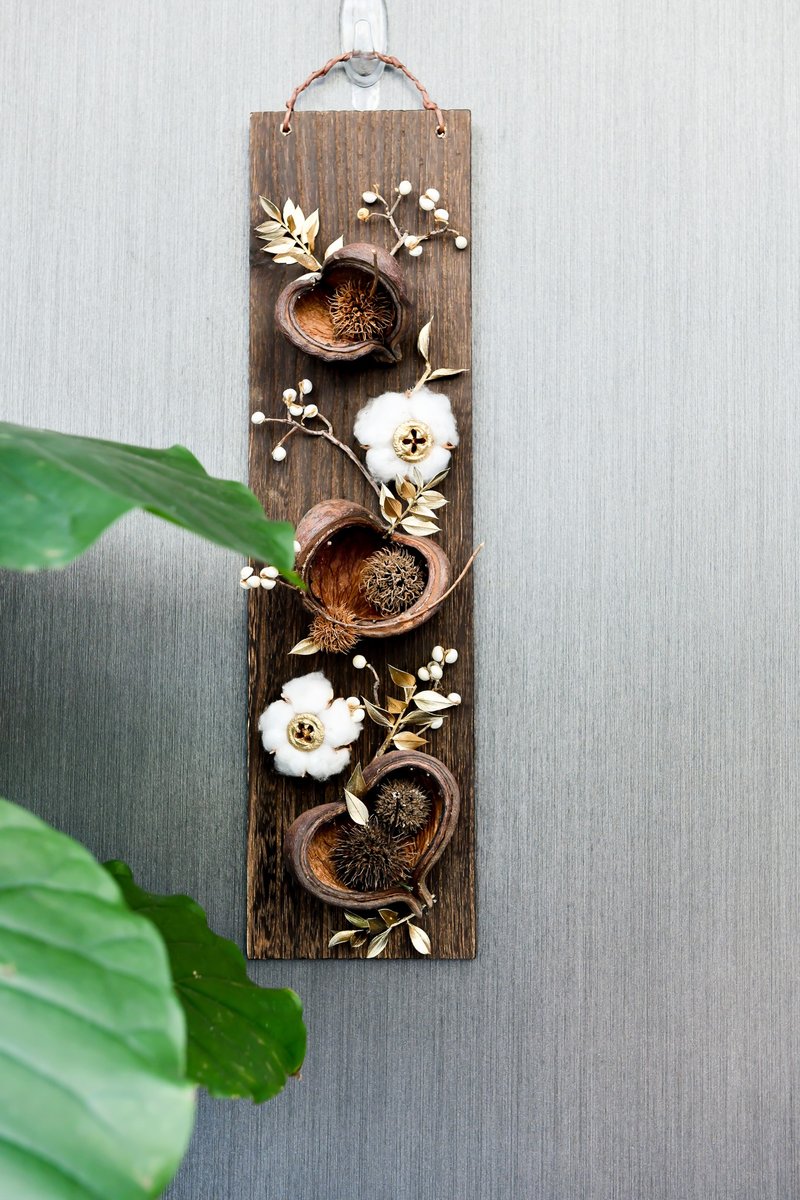 Gold leaf real flower natural wind wood decoration│Hanging Wooden Board - Items for Display - Plants & Flowers 