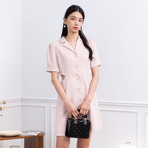 MEDUSA LADY 【MEDUSA】小露腰可愛襯衫領小洋裝(M-L) | 洋裝 粉紅洋裝 襯衫領
