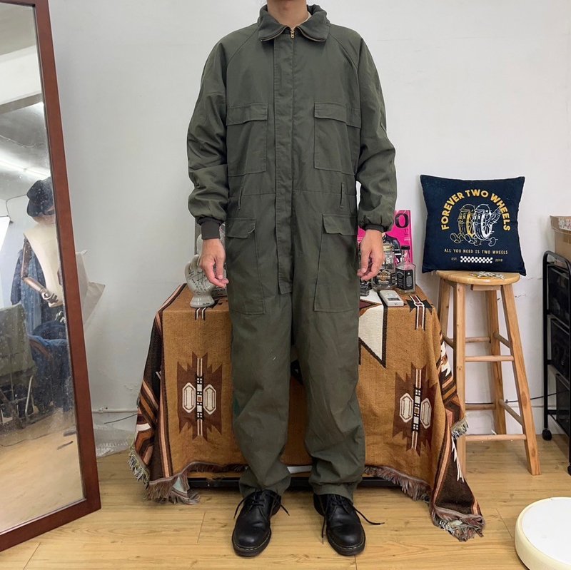 BROWNING American-made dark green cotton-lined jumpsuit second-hand vintage - กางเกงขายาว - ผ้าฝ้าย/ผ้าลินิน สีเขียว