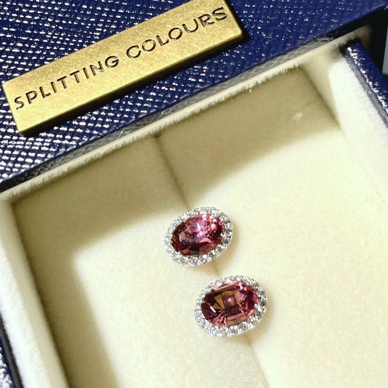 The Mono - 天然櫻桃粉紅碧璽(1.98ct) 18k白金鑽石耳環 - 耳環/耳夾/耳骨夾 - 貴金屬 銀色