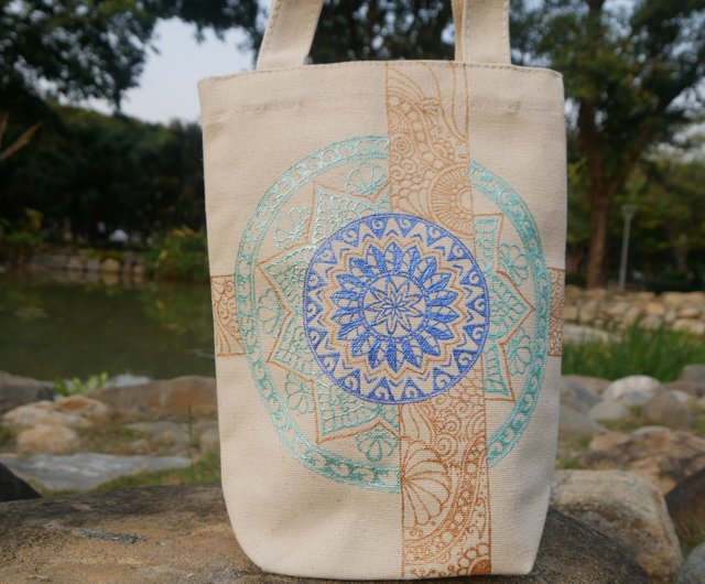 Pure hand-painted mandala cup bag [flower wedding] canvas bag Zen winding  Henna Mandala