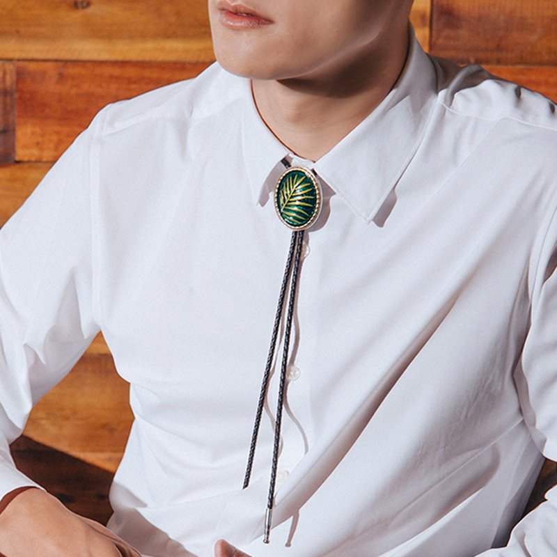 夏日風情-棕櫚葉 保羅領帶 Bolo Tie 真皮 皮革項鍊 皮繩領帶 - 領帶/領帶夾 - 人造皮革 銀色