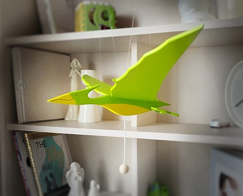 Under the Wing workshop Modern baby mobile; Wooden flying pterodactyl; Dinosaur toy