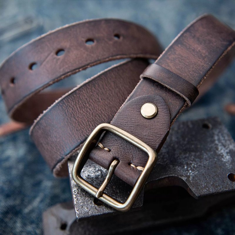 Thicken Cowhide Belt Handmade Genuine Leather Copper Pin Buckle Belts For Men - เข็มขัด - หนังแท้ สีนำ้ตาล