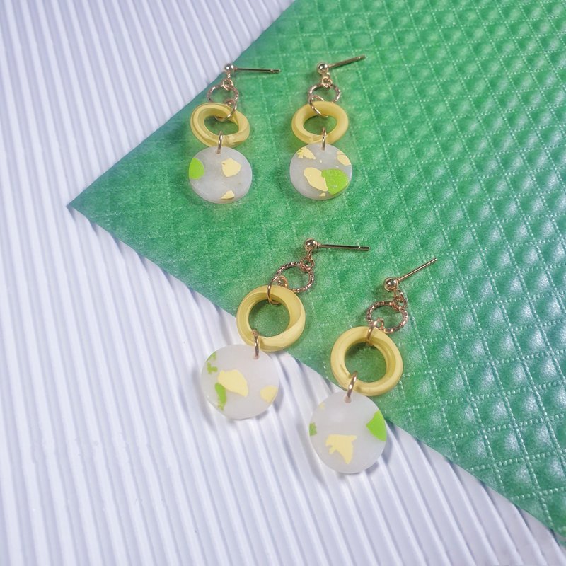 Lime is not sour | yellow circle round style | earrings/ear needles - ต่างหู - ดินเผา 