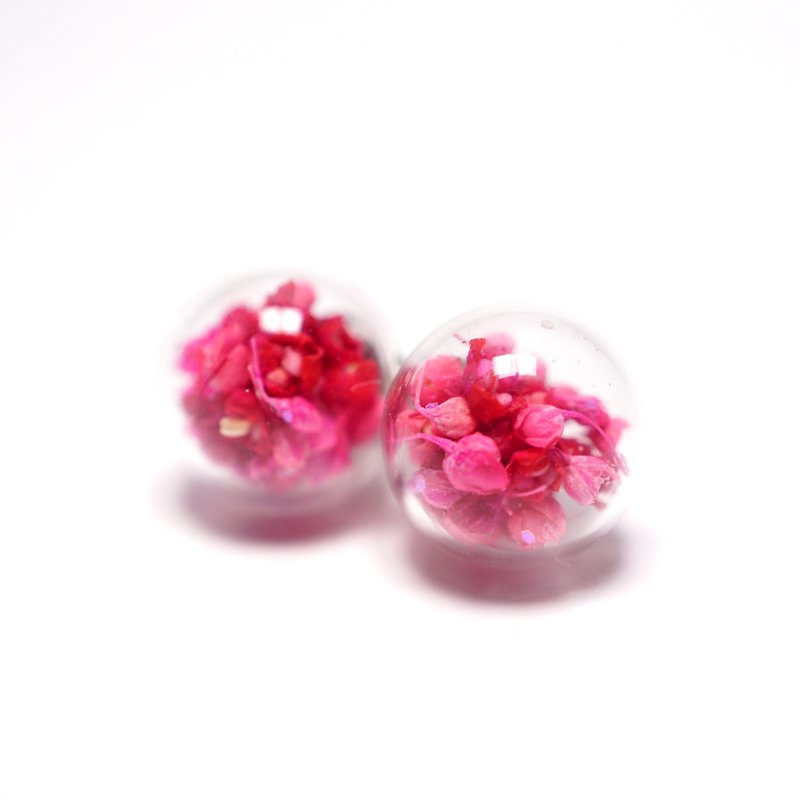 A Handmade red tone Xia grass glass ball earrings - ต่างหู - แก้ว 