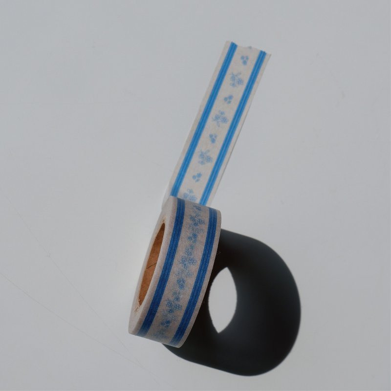 Blue Needle Flower Masking Tape - 紙膠帶/和紙/PET - 紙 藍色