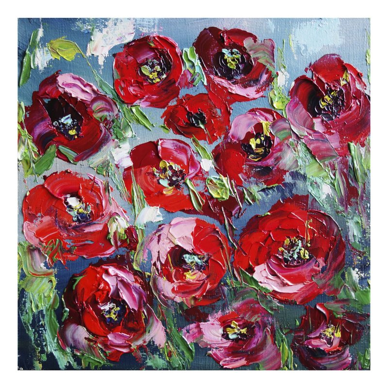Poppies Oil Painting Flowers Original Art Artwork Wildflowers Impasto Canvas Art - 海報/掛畫/掛布 - 其他材質 多色