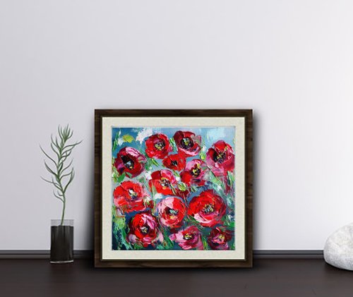 ポピー油絵花オリジナルアートアートワークワイルドフラワー