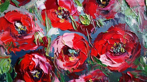 油絵 絵画 ポピーの花 ポピー油絵花オリジナルアートアートワークワイルドフラワー