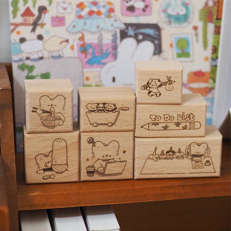 Puppy Bus VOL.16 Cute Puppy Wooden Stamp / Journal Collage Everyday Practical Stamp - Stamps & Stamp Pads - Wood Multicolor