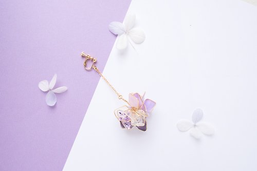 Charlotte Handmade 紫X白 浪漫系 樹脂垂墜式耳環 一對