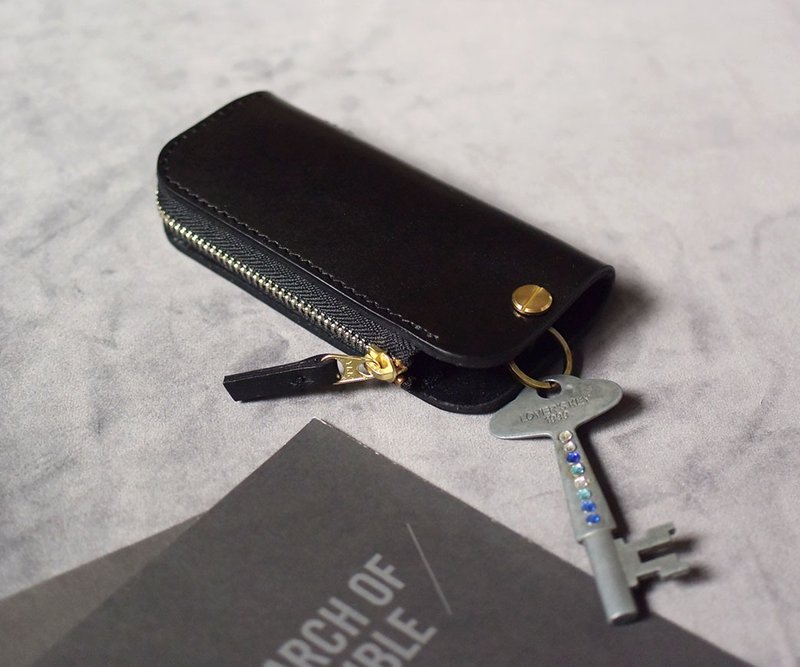 Narrow zip leather key case k25 new home gift first choice - ที่ห้อยกุญแจ - หนังแท้ 