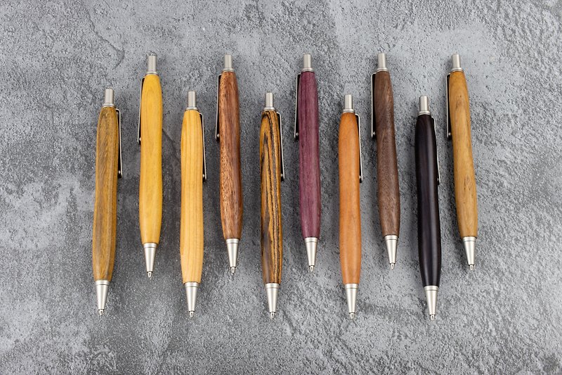 Wooden handmade mechanical pencil with laser engraving custom wooden pen [Satin Nickel series] - ดินสอ - ไม้ หลากหลายสี