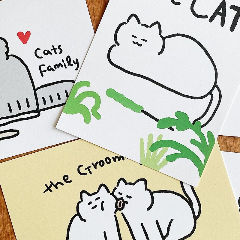 Cat Illust Post Card - 4type - Cards & Postcards - Paper White
