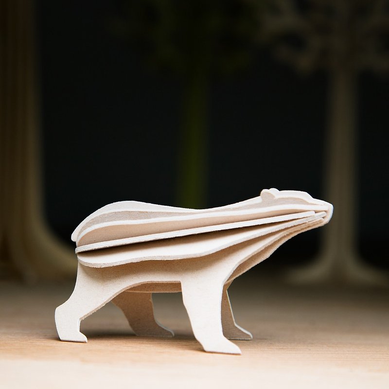【芬蘭製】LOVI樂宜 3D 立體拼圖樺木明信片|擺飾|禮物- 北極熊 - 卡片/明信片 - 木頭 卡其色