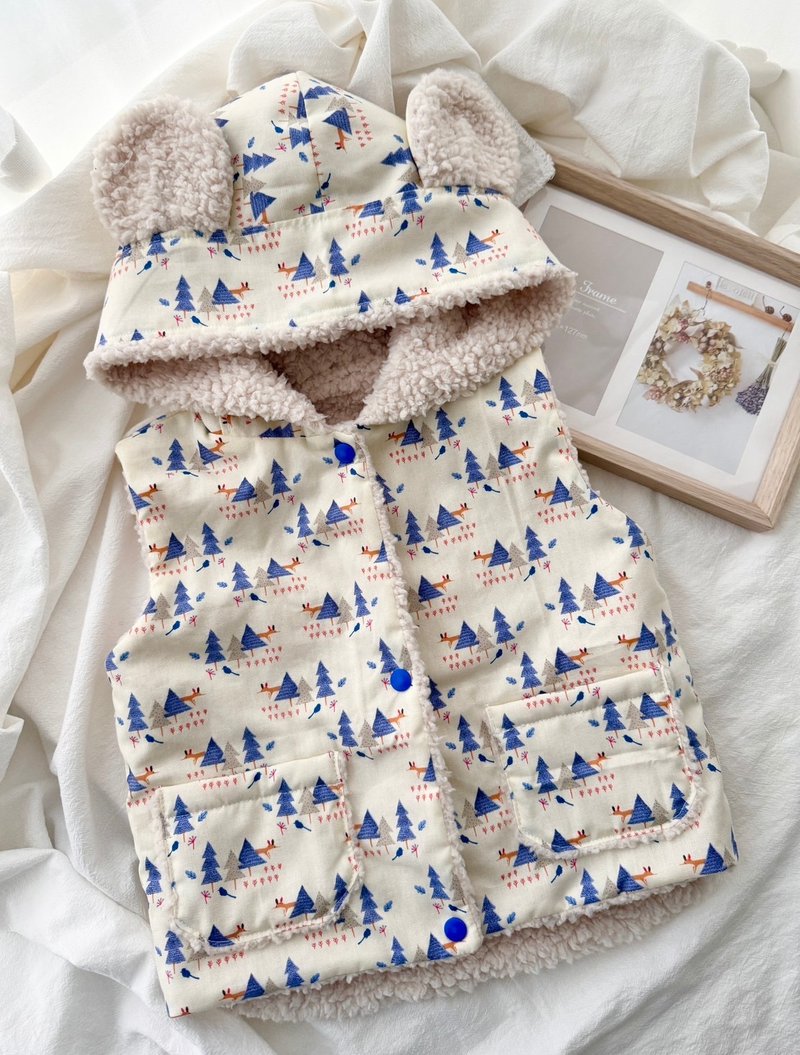 森の角落手作童裝 熊帽羊羔絨保暖背心系列 寶寶背心 生日禮 - 男/女童裝 - 棉．麻 