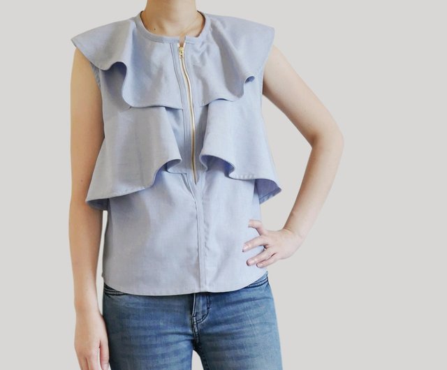 Light blue best sale ruffle shirt