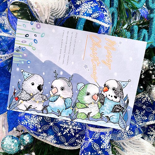 鸚味日誌ParrotDaylife 耶誕卡片 / 串串燈鸚鵡好朋友耶誕卡片