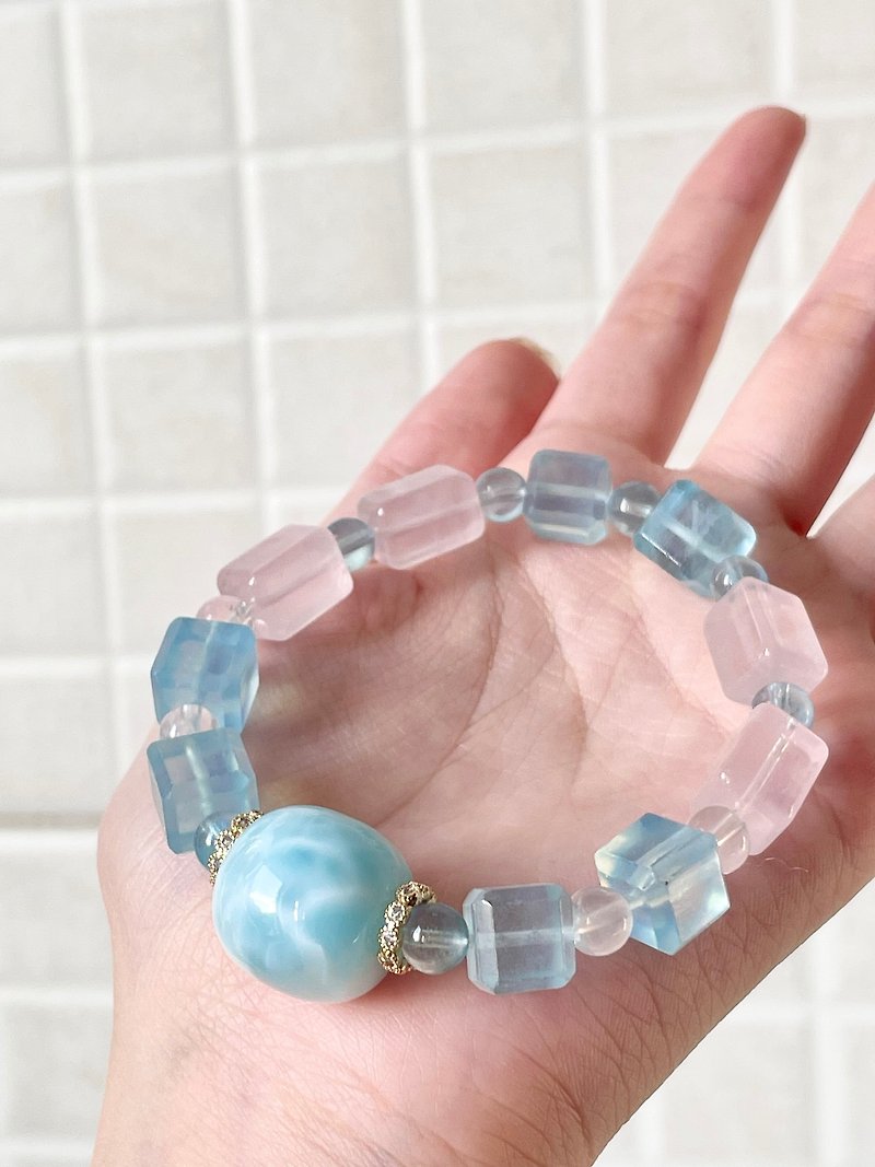 Customized|Ocean Unicorn| Stone is also known as Lalima, Aquamarine, and Pink Quartz - Bracelets - Crystal Blue