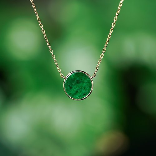 VISHI未時東方美學珠寶 一片青山綠水項鏈 未時18K黃金天然翡翠鐵龍生圓形簡約時尚女款